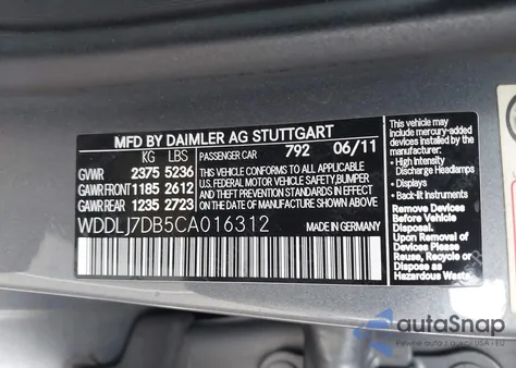 2012 Mercedes-Benz Cls 550 from USA, damaged, VIN WDDLJ7DB5CA016312